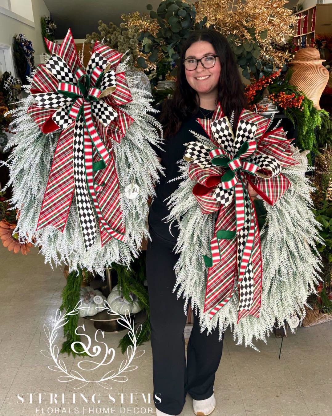 Christmas Plaid Bow and Frosty Beadgrass