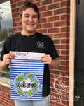 Blue Stripe Welcome Garden Flag