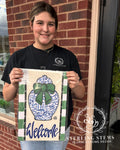 Vinyl Chinoiserie Green Check Garden Flag