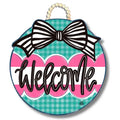 Teal Gingham Welcome Door Hanger