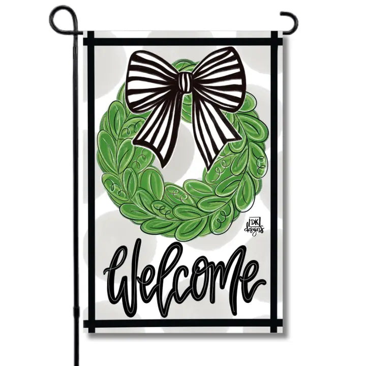 Black and White Bow Wreath Glam Vinyl Flag